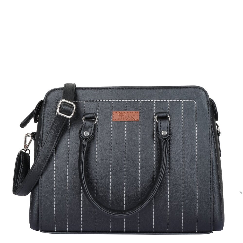 Women’s Vegan Leather Black Top-Handle Handbag | Crossbody Sling Bag, Purse